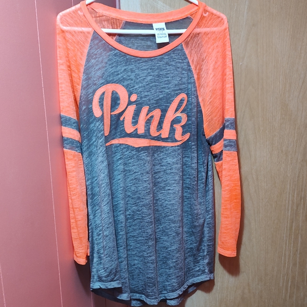 PINK Victoria's Secret Gray and Orange Shirt
